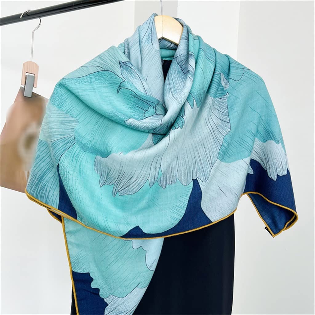 ZLXDP Guofeng Peony Scarf Women's Autumn and Winter Silk Large Square Scarf Warm Velvet Shawl