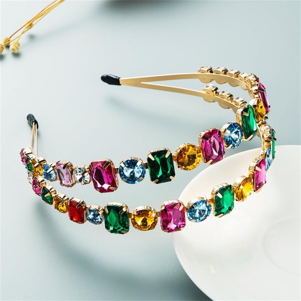 FMURY - Fasce per capelli da donna, in metallo colorato, con strass colorati