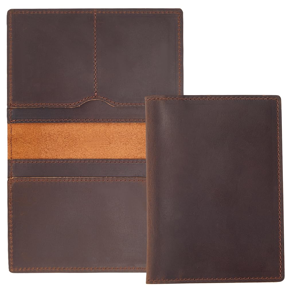 GORGECRAFT 5.6x4/142 * 105mm Genuine Leather Passport Holder Crazy Horse Leather Wallet Handmade Passport Cover Rectangle Travel Luggage Case Document