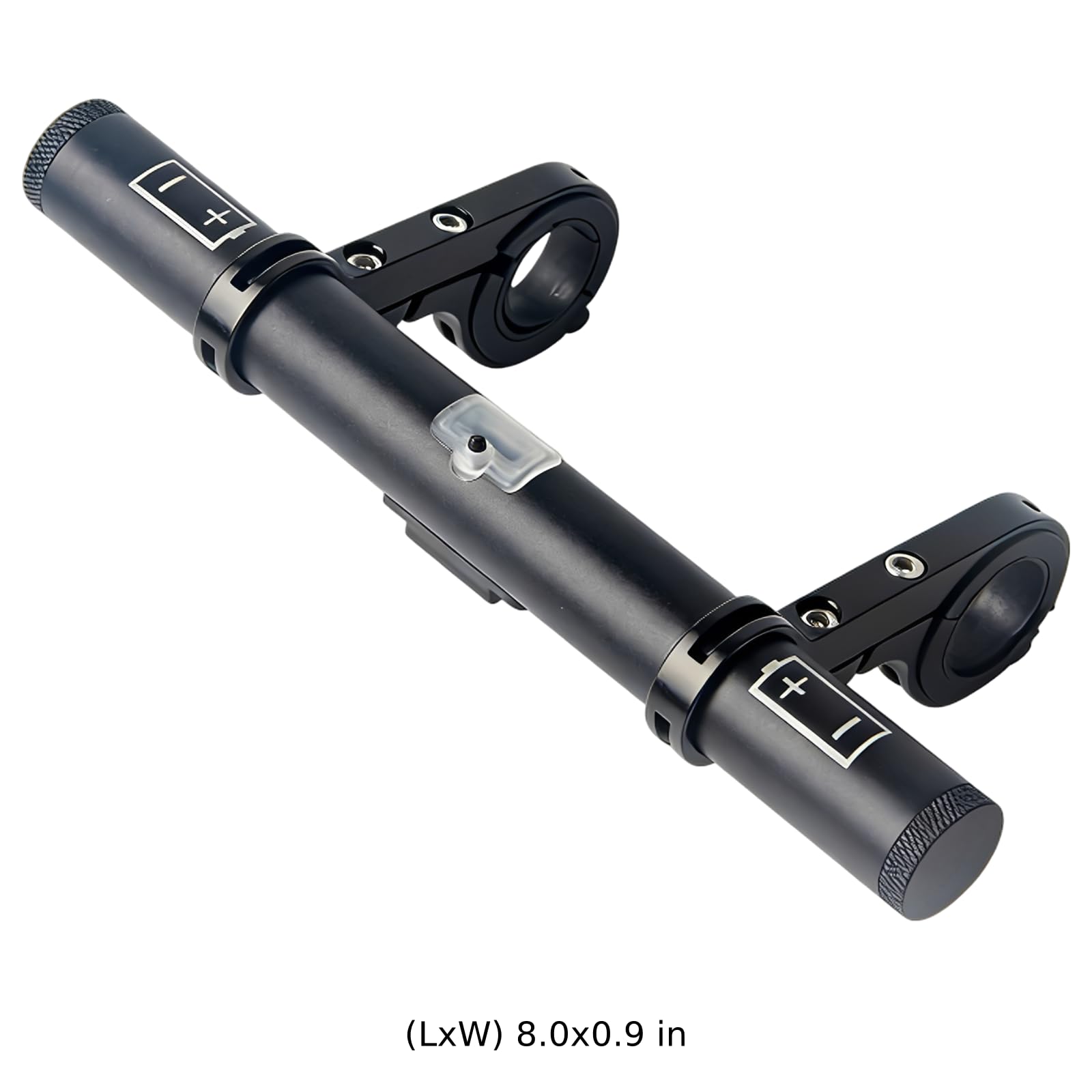 Przedłużenie kierownicy rowerowej, czarny stop aluminium, rura przedłużająca 8", podwójny zacisk do kierownicy 25,4-31,8 mm, uchwyt USB 4000 mAh, uchwyt lampy na latarkę i akcesoria