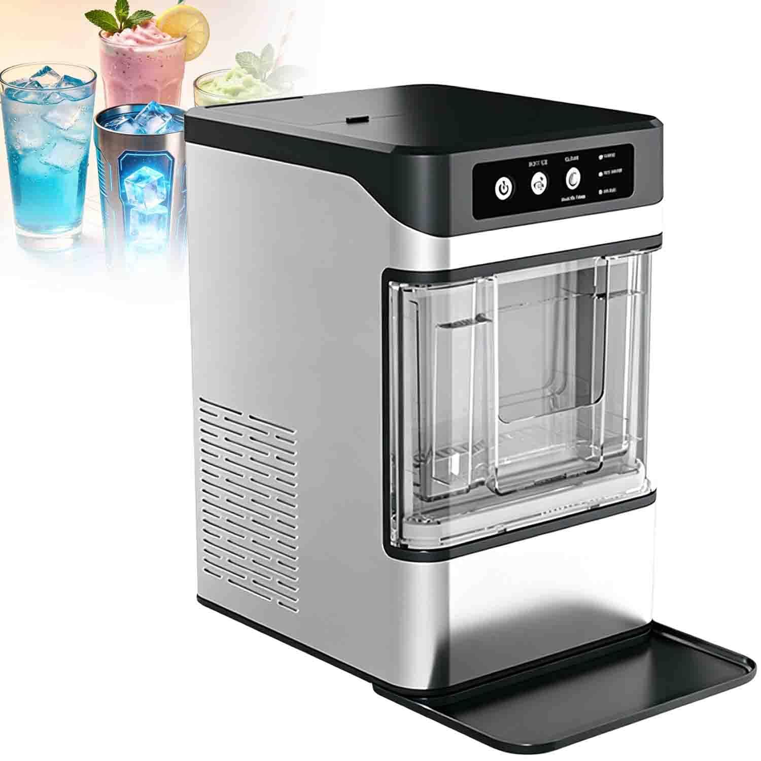 GLBMXDD Fully Automatic Ice Maker, Chewable Pellet Ice Machine 10-15 Mins Fast Ice Making,One-Touch Self-Cleaning,Built-In Water Reservoir for Home,Office & Bar Standard