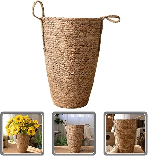 Miniatura 8 de ABOOFAN Jarrón de flores de ratán, cesta de paja, para macetas, cubierta de macetas, cesta de almacenamiento, cesta tejida a mano con forros de