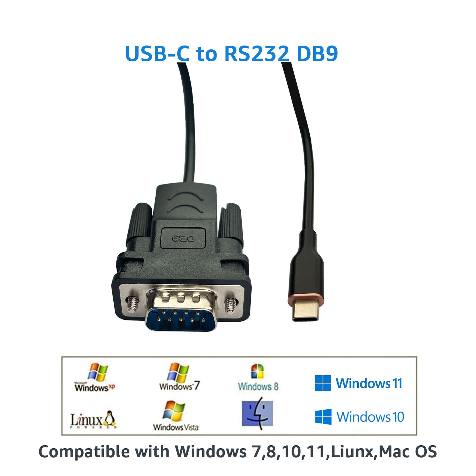 DSD TECH SH-RS232M Cable serie USB-C a RS232 DB9 con chip FTDI para Windows Linux Mac