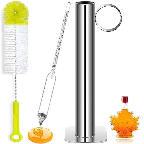 Kit de taza de medición de hidrómetro de jarabe de arce, hidrómetro de jarabe, taza de prueba de metal de acero inoxidable con cepillo de limpieza,