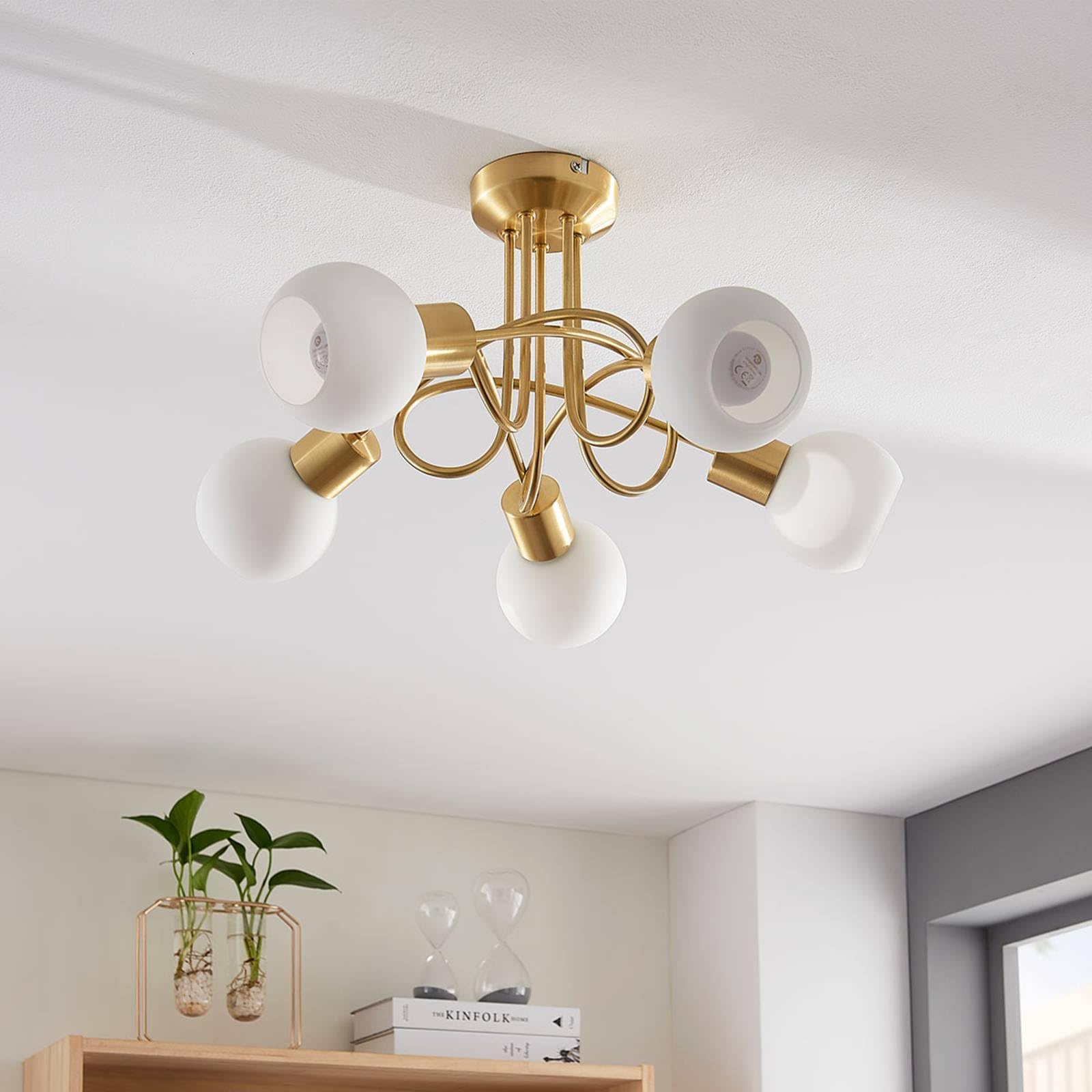 Lindby Lámpara de techo Elaina (Moderno) en Dorado hecho Vidrio e.o. para Salón & Comedor (5 llamas, E14) lámpara