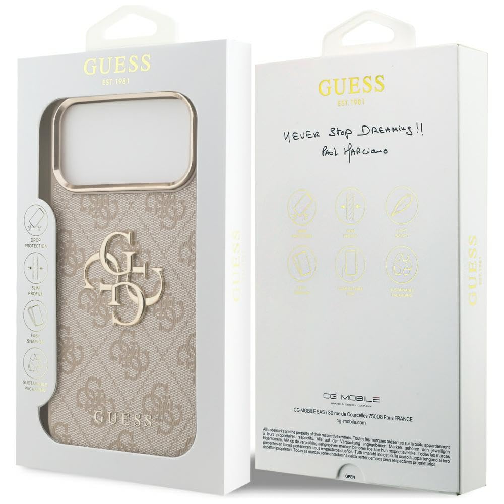CG Mobile Guess 4G - Carcasa para iPhone 17 Pro MAX (4G, diseño clásico, Color Rosa/Dorado)