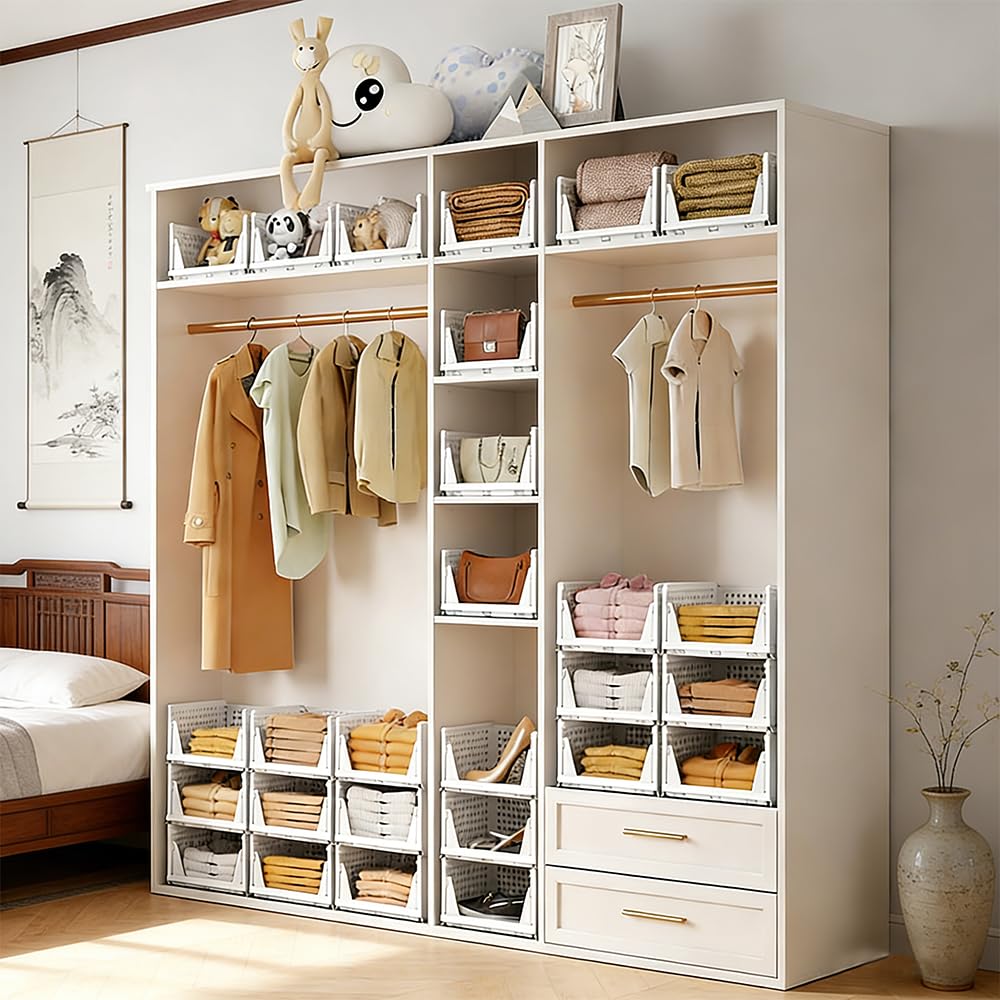 4 x organizer impilabile per cassetto, abbigliamento impilabile, cassetto scorrevole, portaoggetti per armadio, cucina, bagno, camera da letto (bianco, set di 4, 33,5 x 43 x 72 cm)