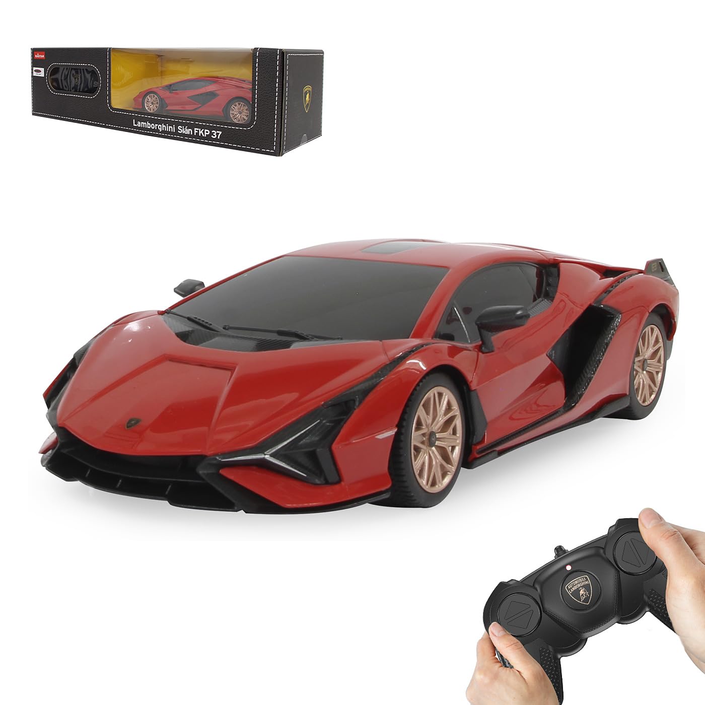 JAMARA 403126 Lamborghini Sián FKP 37 2.4 GHz 1:24 Officially Licensed, Up to 1 Hour Driving Time at Approx. 9 km/h, Perfectly Replicated Details, Workmanship, Red