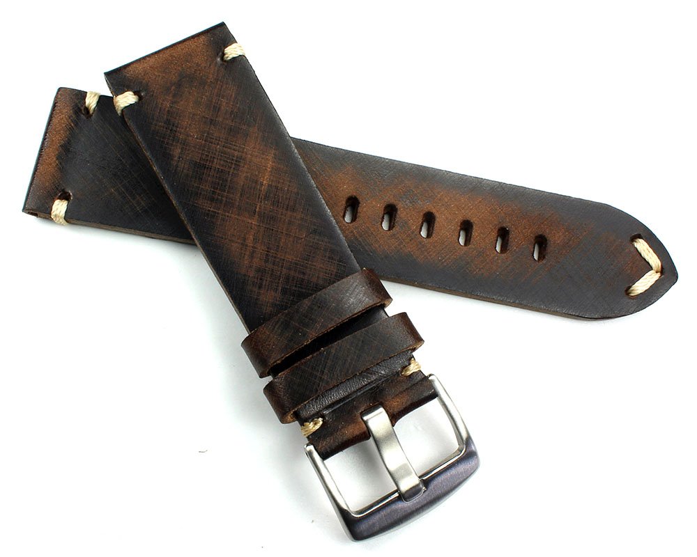 Cinturino per orologio vintage in pelle sella, stile shabby shick, unico e fatto a mano in Germania, nero