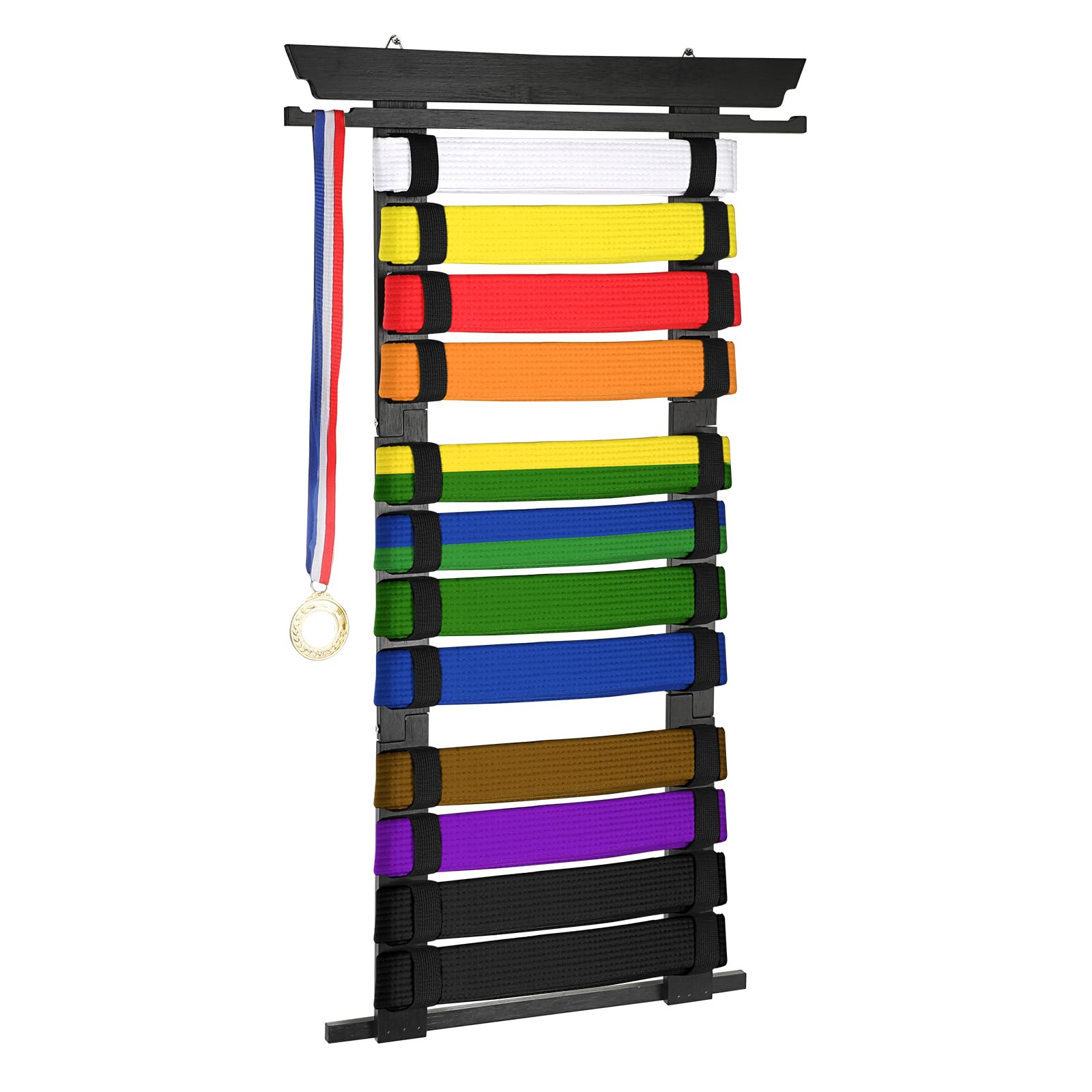 SUMNACON Supporto da cintura per arti marziali per 12 cinture in bambù rimovibile Taekwondo, supporto per cintura a parete per medaile Judo, cintura karatatatra, cintura Ninjitsu come regalo