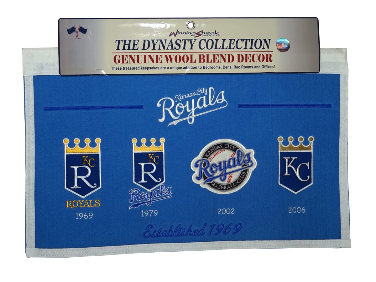 Kansas City Royals - Established 1969 - Classic Logos through the years Wool Heritage Dynasty Banner 22 x 14