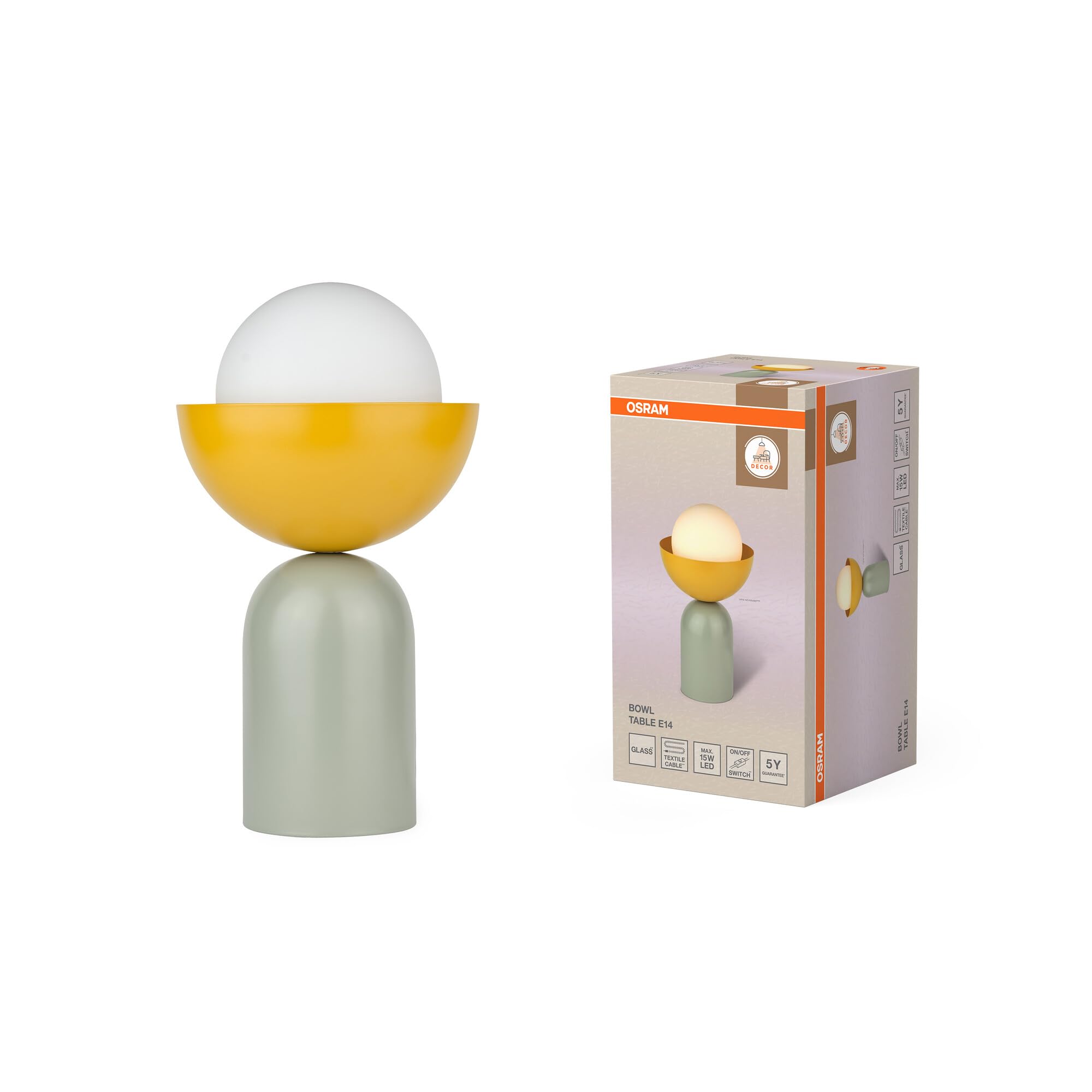 OSRAM Lampada da tavolo DECOR Bowl E14 Vetro Verde/Giallo 200mm