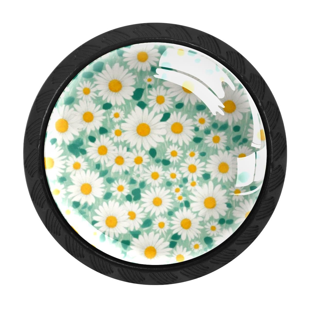 4 PCS Kitchen Cabinet Knobs, Flower Daisies Drawer Knobs Dresser Handles
