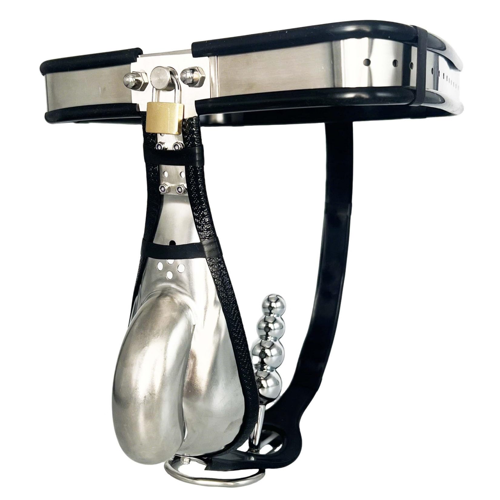 Metall Keuschheitsgürtel Männ mit Buttplug BDSM Chastity Belt Herren Edelstahl Chastity Cage Male Peniskäfig Keuschheit Höschen Keuschheitskäfig BDSM Sexspielzeug für die Männer(Black,60cm-90c