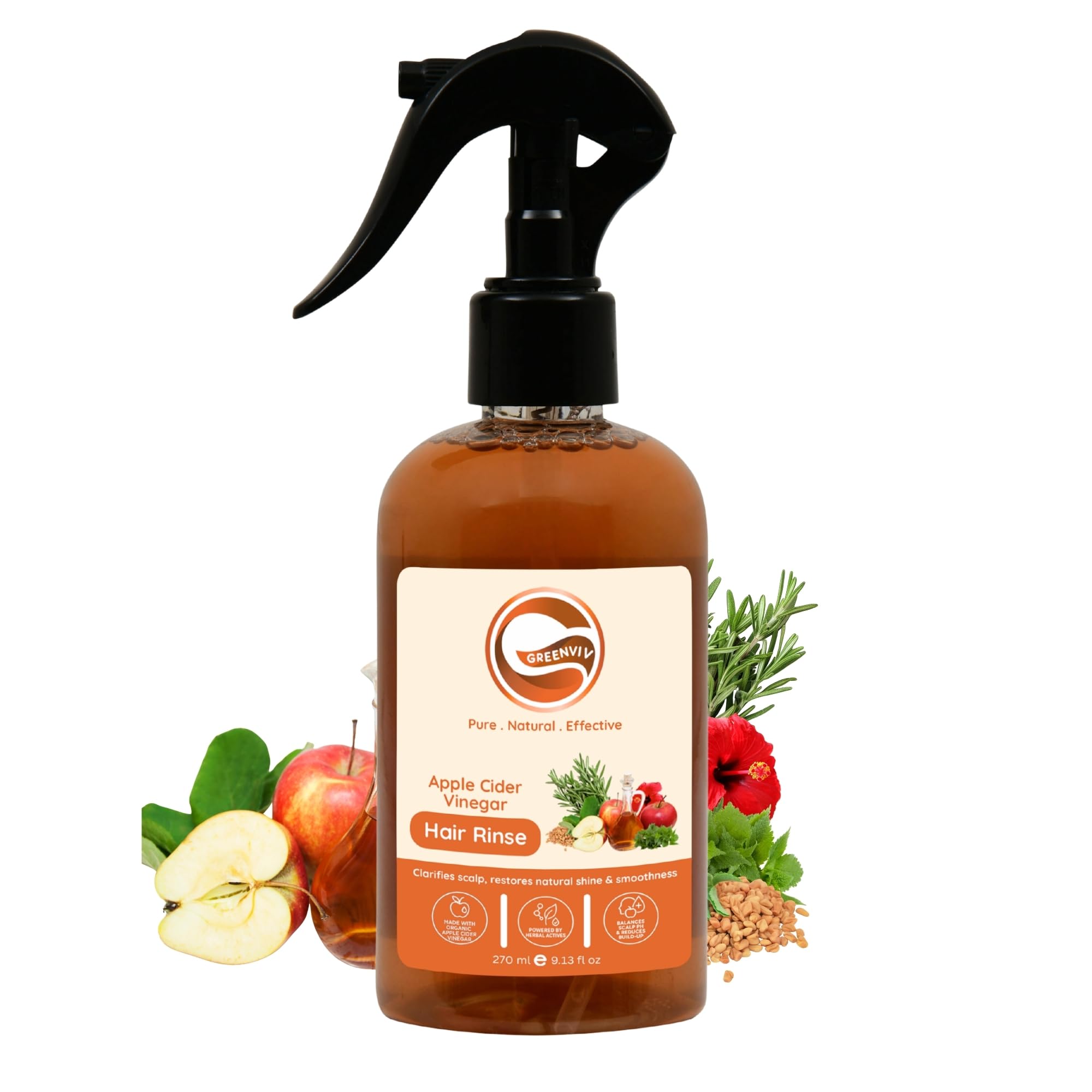 Greenviv Natural Clarifying & Anti-Dandruff Hair Rinse | With 20% Apple Cider Vinegar | Gently Removes Buildup, Soothes Scalp & Controls Dandruff | 270ml-image-20