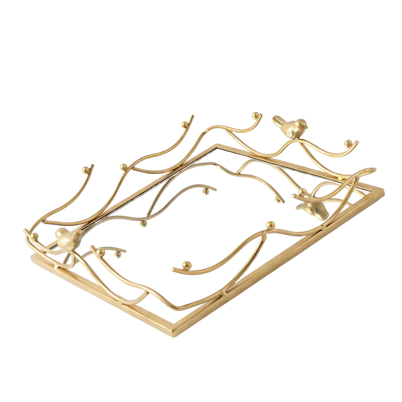Metal Bird Decorated Mirrored Tray for Jewelry Storage Table Centerpieces Display Vanity Tray Perfumes Organizers Desktop Organizers