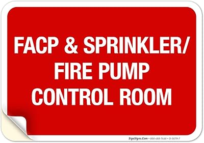 Facp & Sprinkler Fire Pump Control Room Sign, Fire Safety Sign, 10x7 Inches, 4 Mil Vinyl Decal Stickers Weather Resistant UV Protected, Made in USA by Sigo Signs