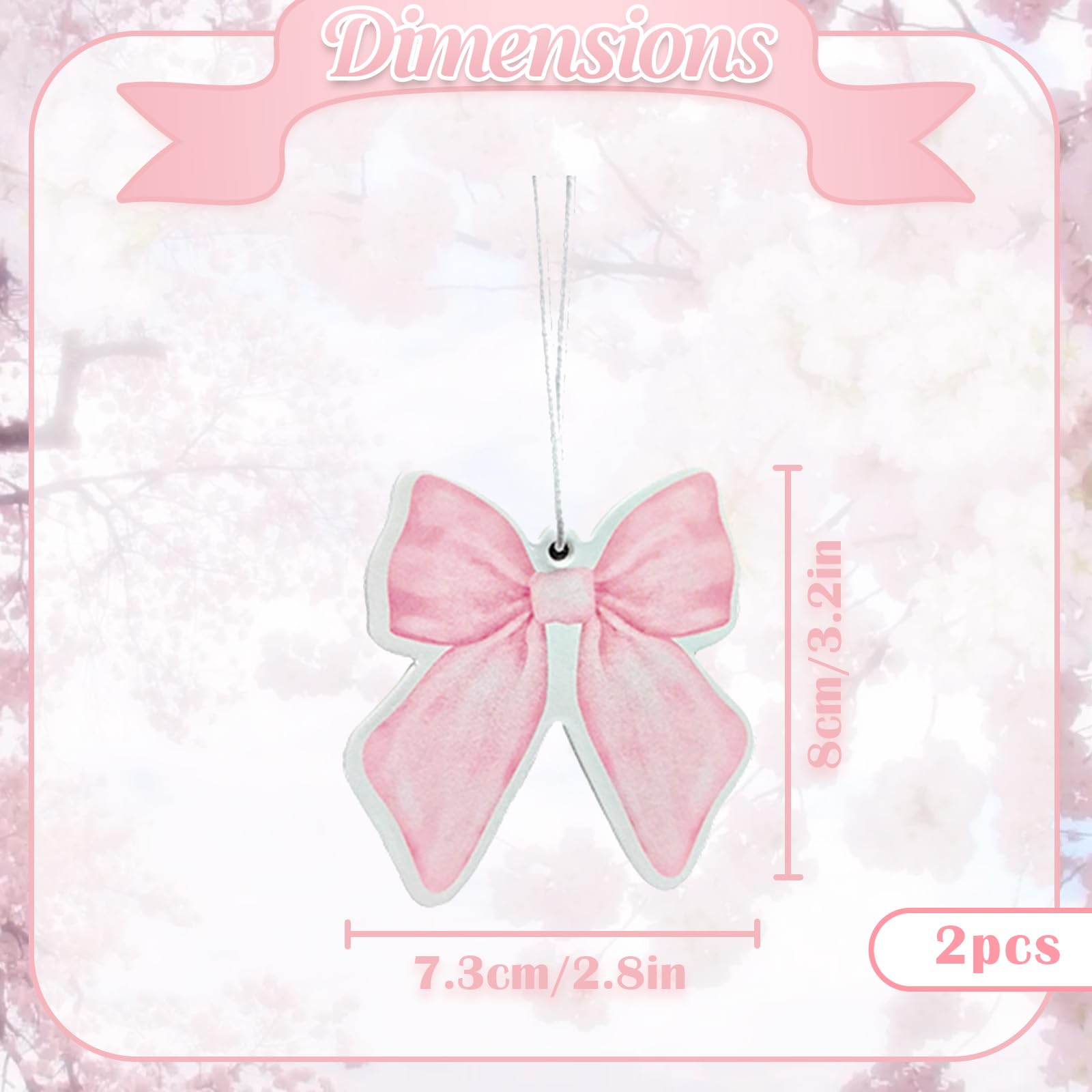 PCS Pink Bow Car Air Freshener, Cute Hanging Cars Air Fresheners, Sweet Floral Fragrance, Long-Lasting Scent, Car Interior Accessories for Wardrobe, Closets, Bathroom - 3