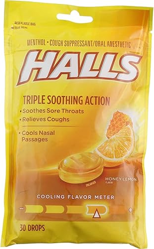Halls - Gotas de triple acción calmante para la tos miel y limón 30 unidades cada una