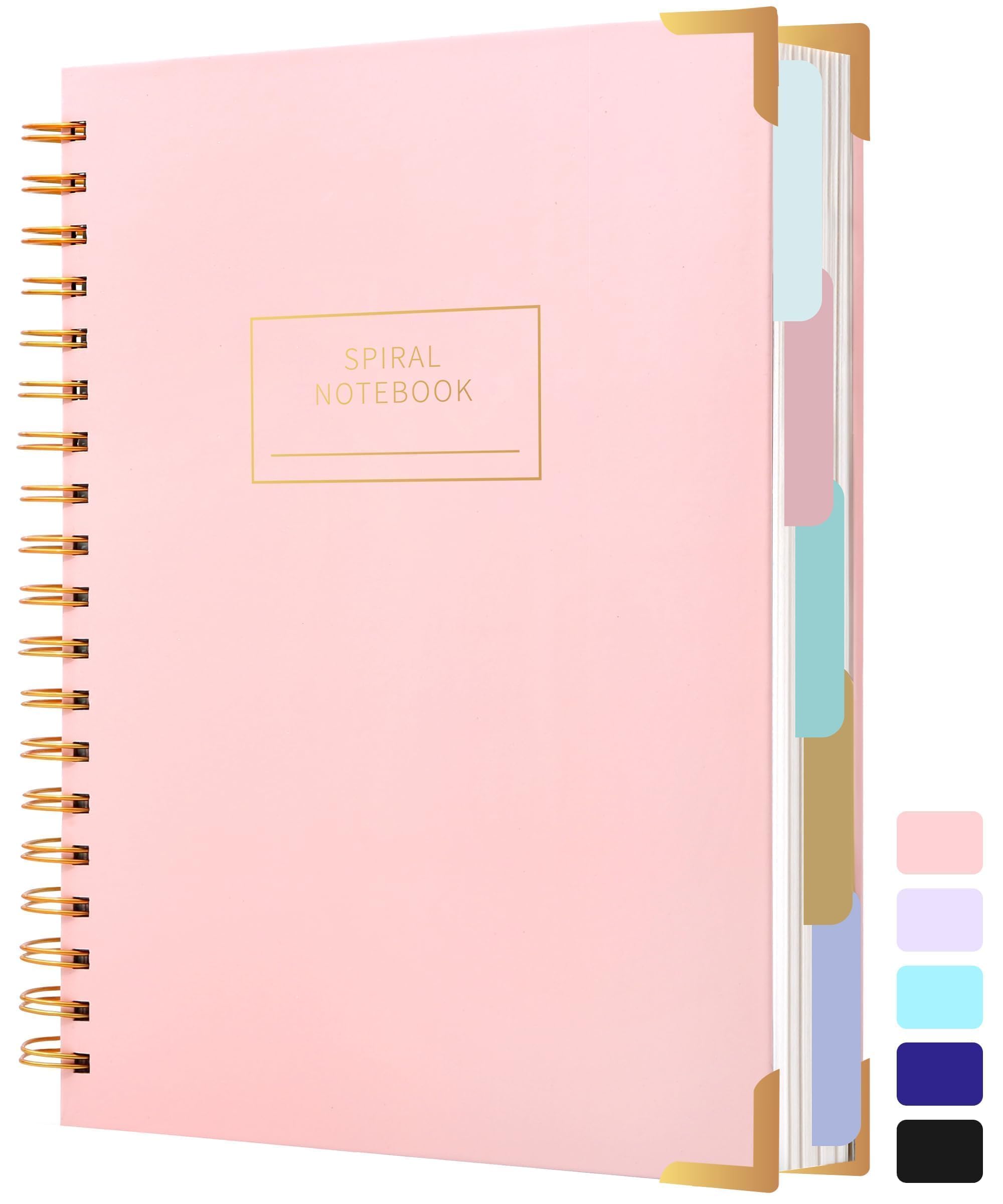 Yoment Hardcover Spiral Notebooks for Work School, B5 Journal Notebook with Tabs Dividers, Multi 5 Subject Notebook College Ruled, 240 Pages Lined Journal for Women, Pink