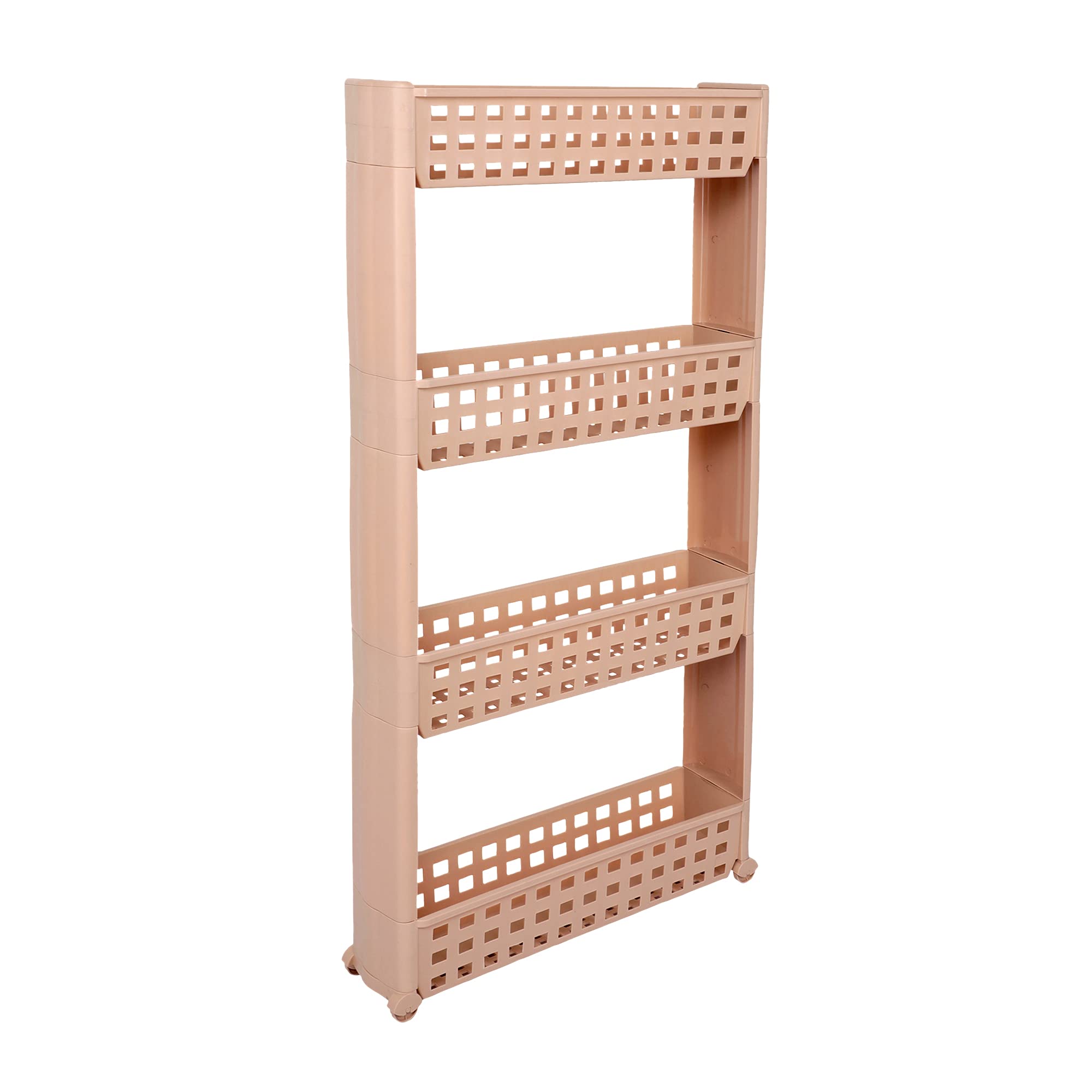 Cutting EDGE Plastic 3 Layer Slim Shelf Rack Classic Smart Storage Organizer Multipurpose and Easy-to-Move Slide Out Trolley with Wheels (Set of 4- Beige)-image-5