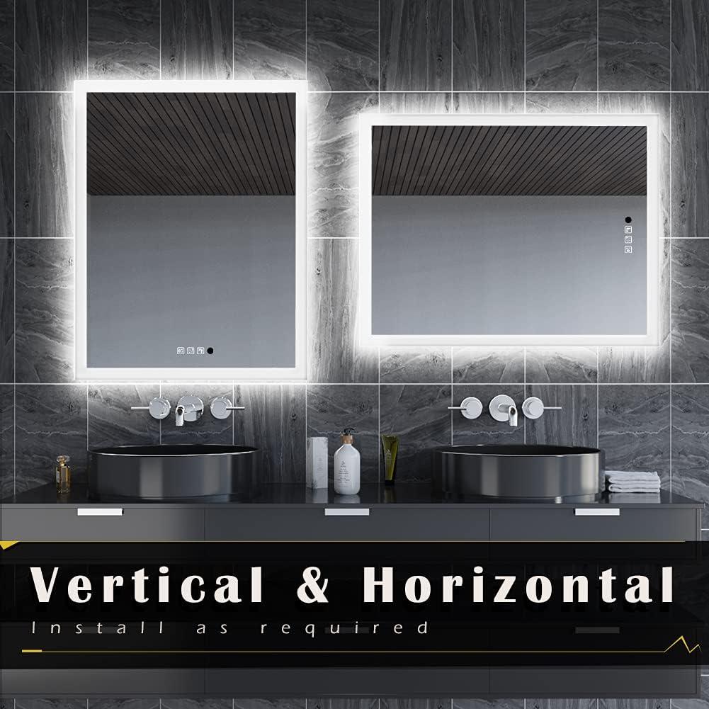 Buy 1 get 1 GANPE LED Bathroom Mirror, Makeup Vanity Mirror Wall Mounted, 24x36 inch Large Modern Frameless Illuminated Mirror, Anti Fog+IP44 Waterproof+Vertical & Horizontal