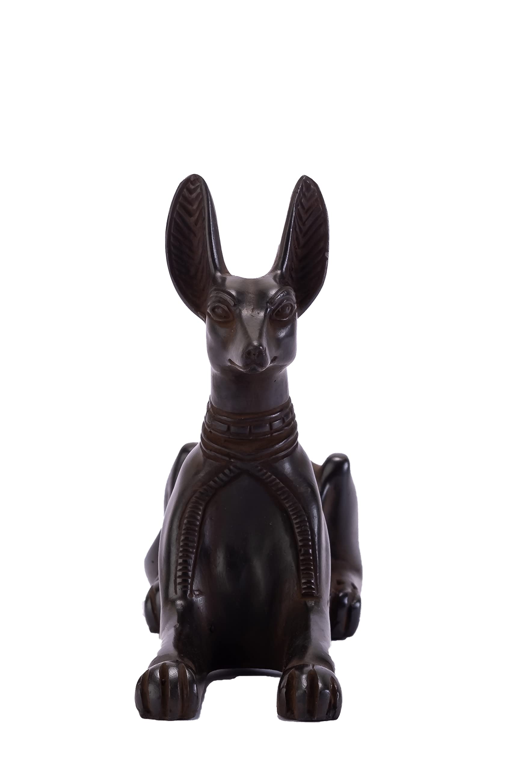 Ancient Egyptian large statue of God Anubis Jackal Dog Black stone made in Egypt. Anubis also called Anjou, god of dead, represented by a Jackal