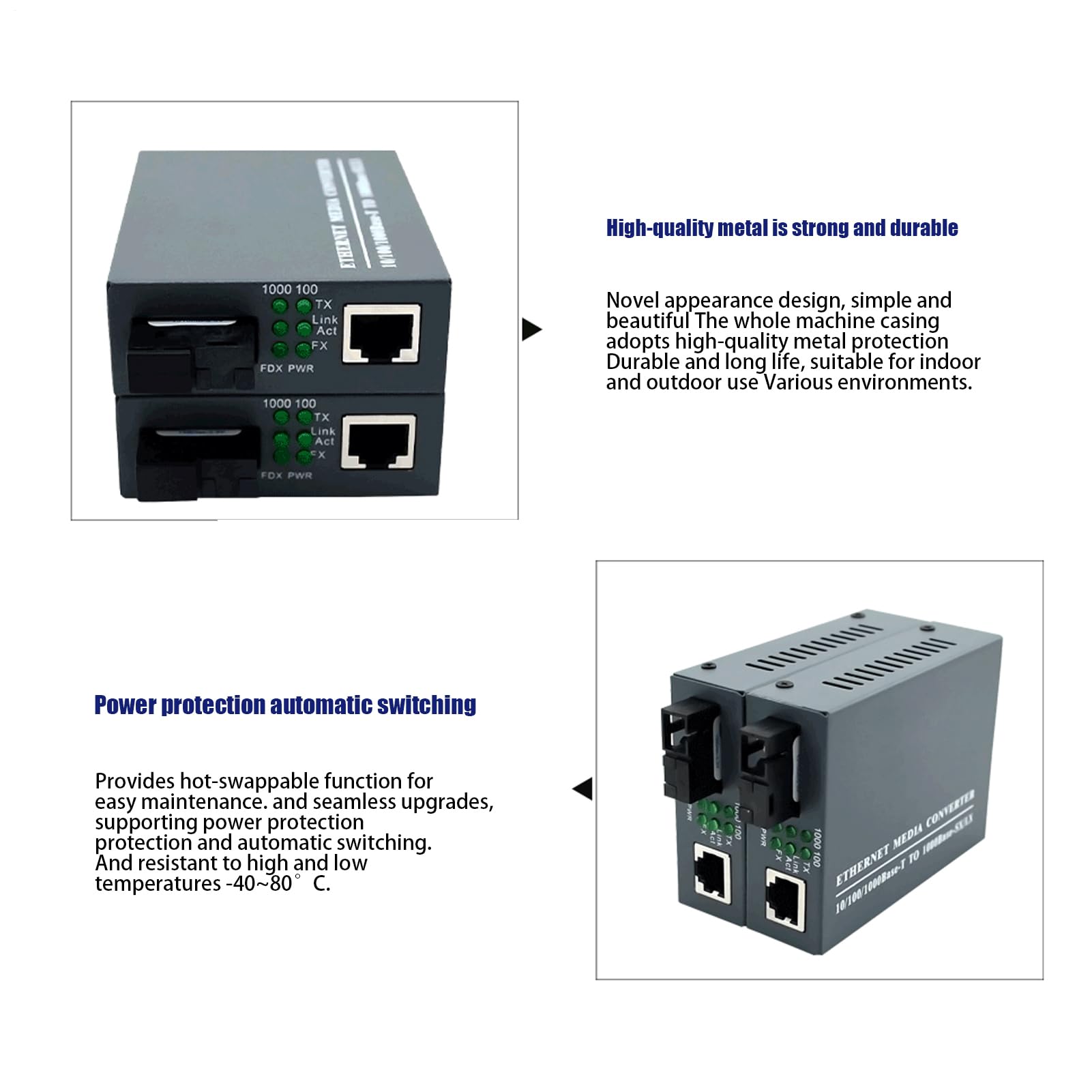 Générique Convertitore fibra Ethernet - Coppia monomodale Fast Ethernet | con modulo LC a rilevamento automatico e collegamento dati ottico stabile | Convertitore multimediale per un'estensione