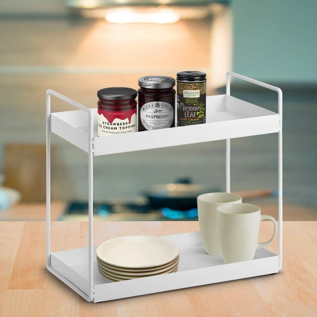 TechSrmaji 2-Tier Standing Rack, Metal Bathroom Countertop Storage Rack, Dish Rack for Kitchen Organizer, Spice Rack, Sorage Shelf for kitchen, Cosmetic Shelf Rack, 2-Tier Kitchen Rack (White) (B0DF57P9NN) Amazon Price History, Amazon Price Tracker
