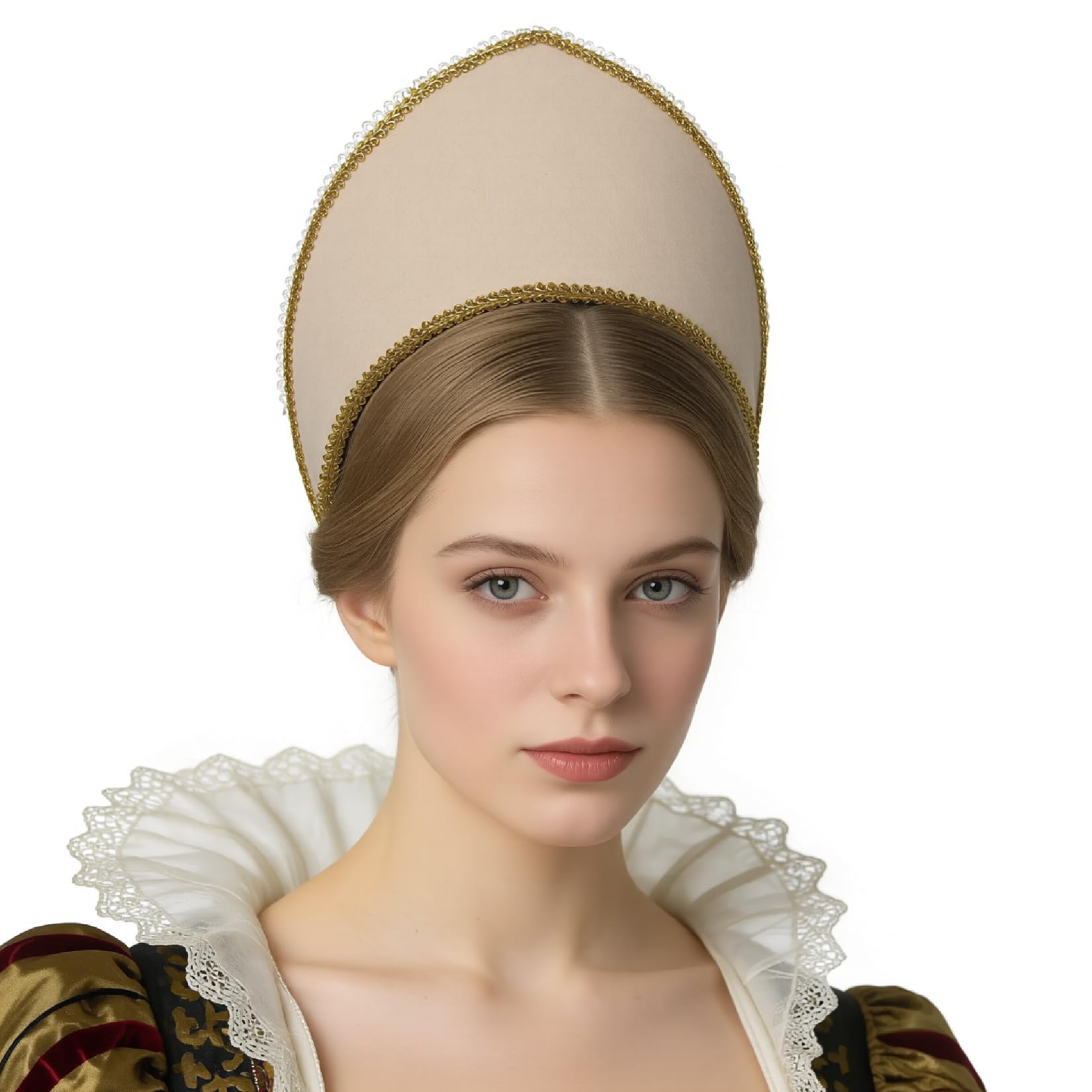 BPURB Women's Tudor Headband Renaissance Anne Boleyn Hat Elizabethan Headwear Halloween Costumes (Height:11.5cm/4.53 inch) — image 1