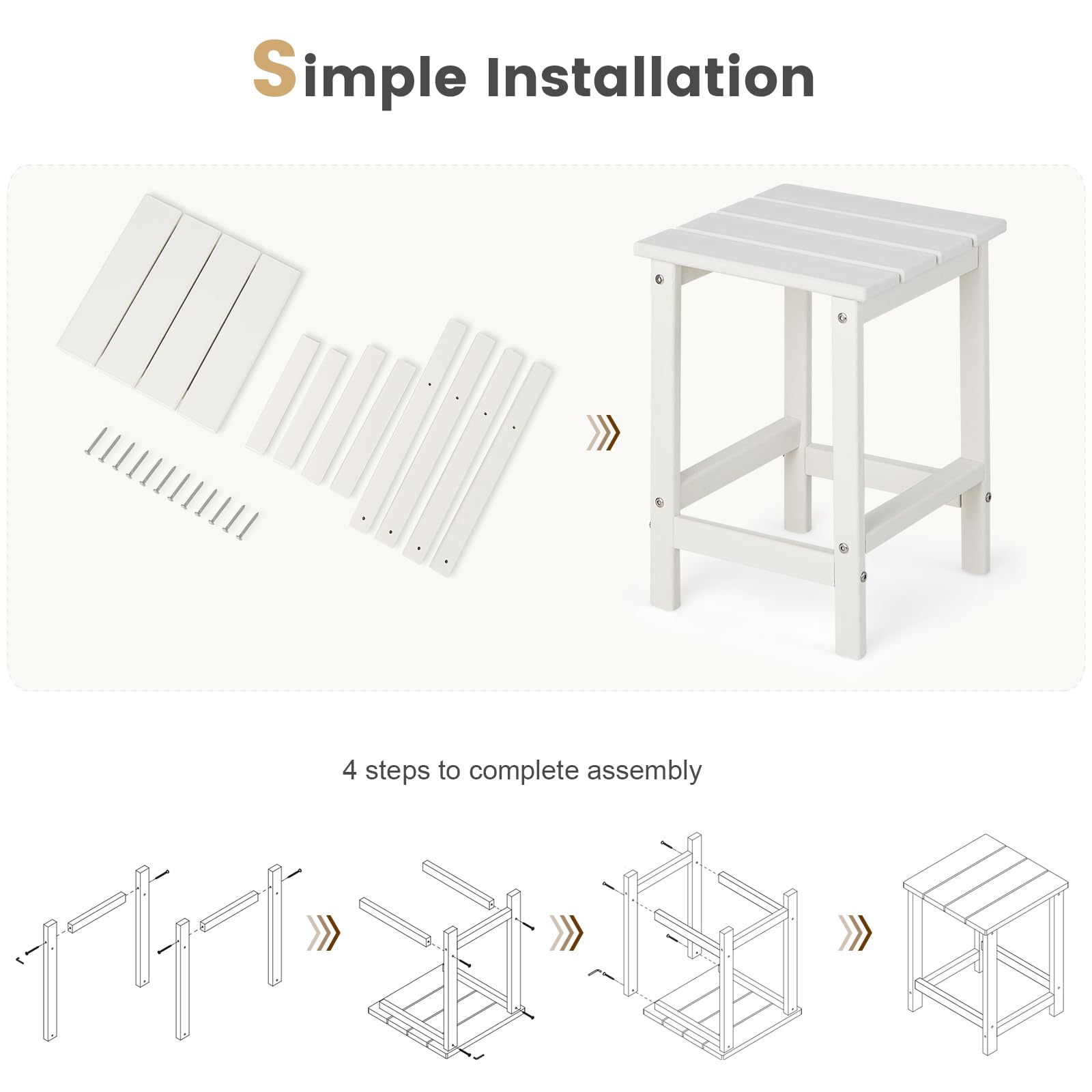 KOMFOTTEU Mesa de Centro de Jardín, Mesa Auxiliar de Exterior de HDPE, Mesa Lateral con Carga de 150 kg, Mesita de Café para Balcón, Terraza, Patio, 36 x 36 x 46 cm (Cuadrada, Blanco)