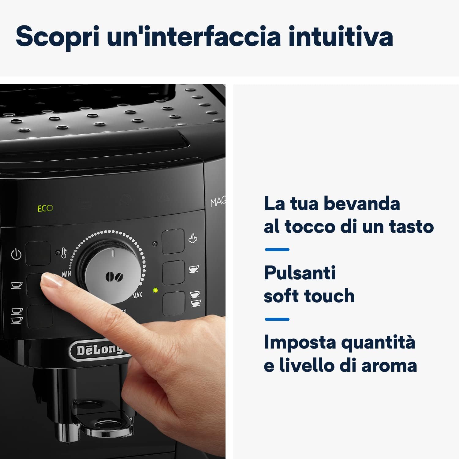 De'Longhi Perfetto Magnifica S ECAM11.112.B, Macchina da caffè Automatica per Espresso e Cappuccino, Chicchi macinati al momento, 4 Bevande One Touch, Montalatte classico, Spegnimento Automatico Nera - Immagine 5