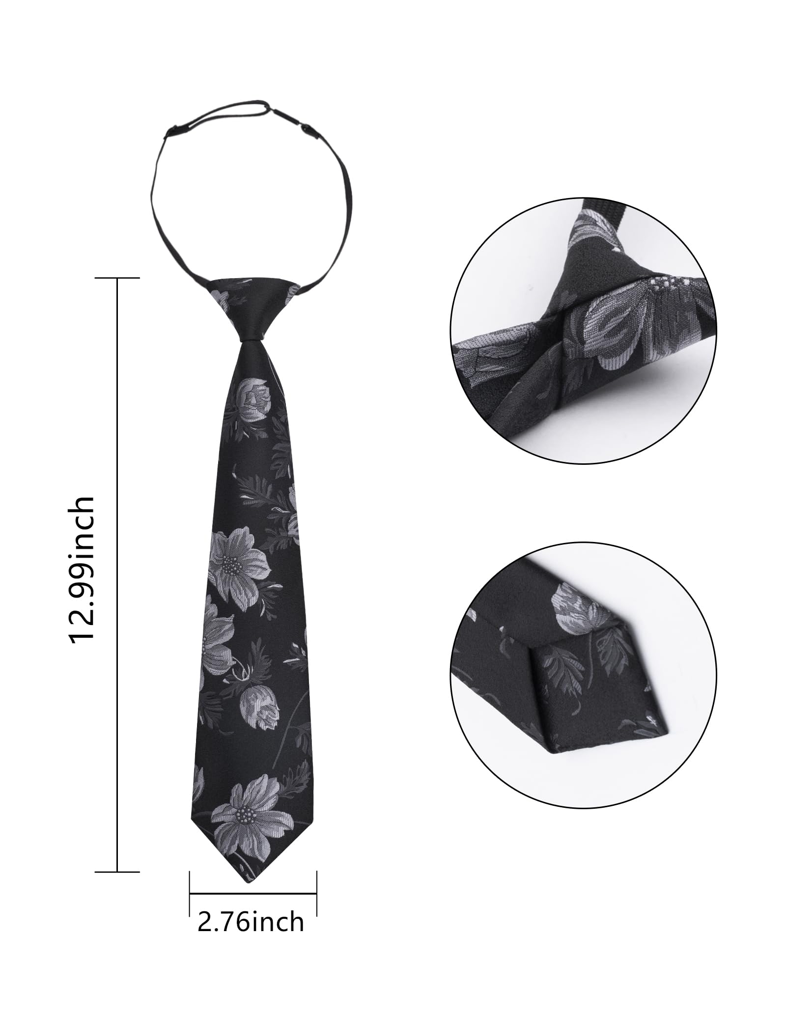 Alizeal Boys 13inches Length Flower Pattern Neckties, Black+Gray