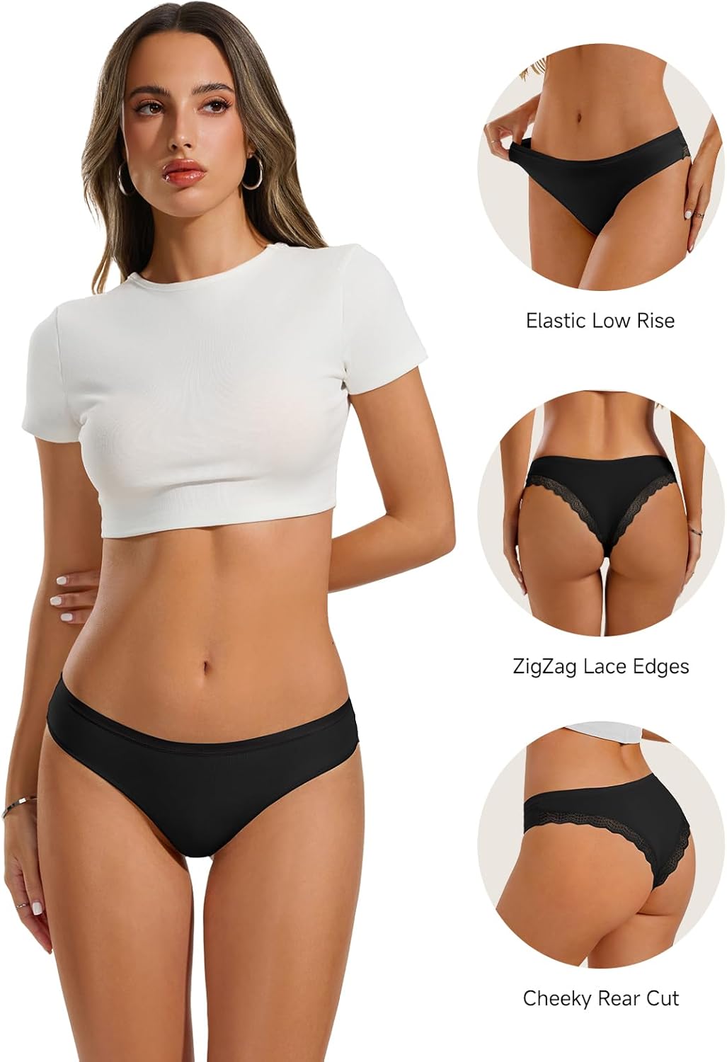 REORIA Womens Cotton Underwear Lace Cheeky Hipster Panties Sexy Low Rise Briefs 4 Pack - Image 4