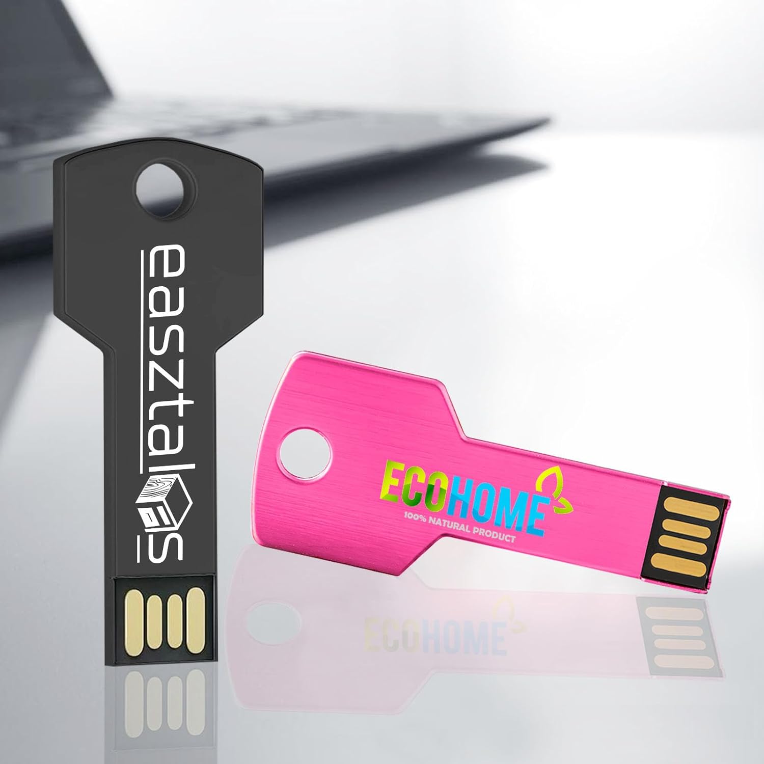 Custom USB Flash Drive 32GB 100 Pack Customized Key Shaped Thumb Drive Customizable USB Drive Logo Print FEWINA Branding with Personalized USB Stick (100 Pack,5 Color Options)