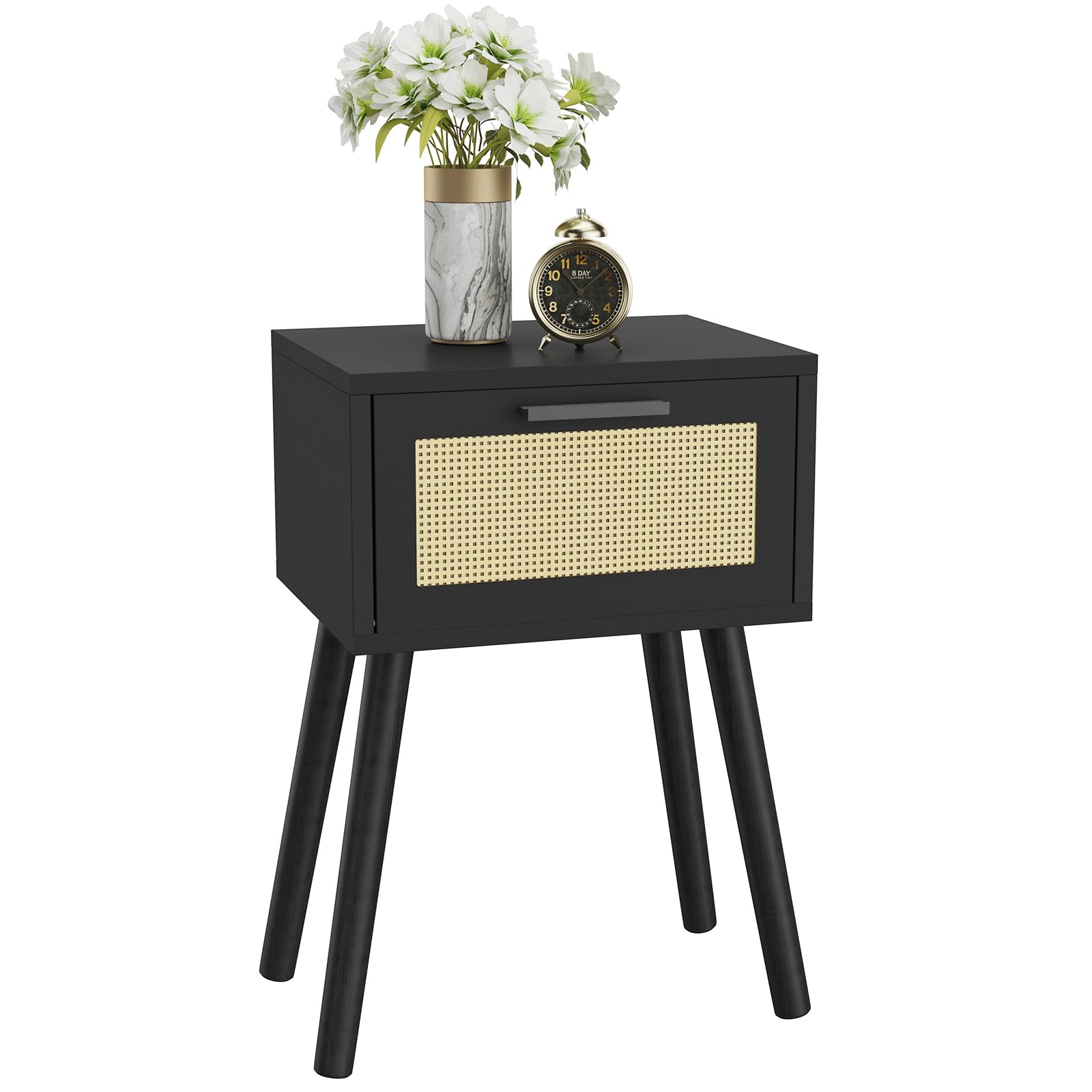 Amazon.co.jp: YMYNY ナイトテーブル サイドテーブル 籐編み前板 MDF