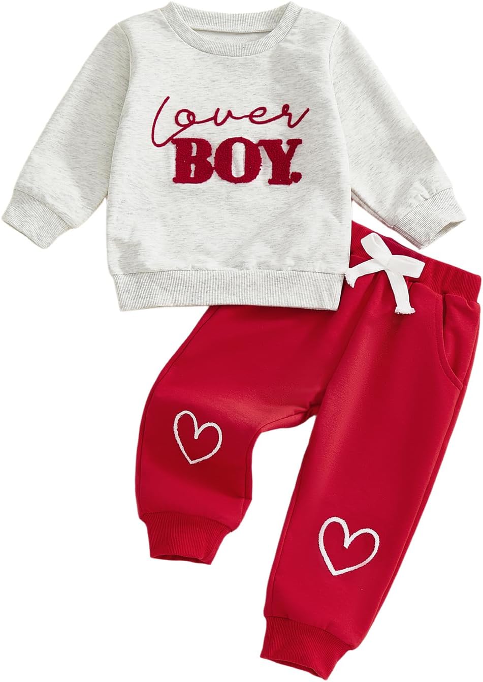 Karuedoo Toddler Baby Boy Valentines Day Outfit Lover Boy Embroidery Crewneck Sweatshirt and Pants Set Spring Clothes