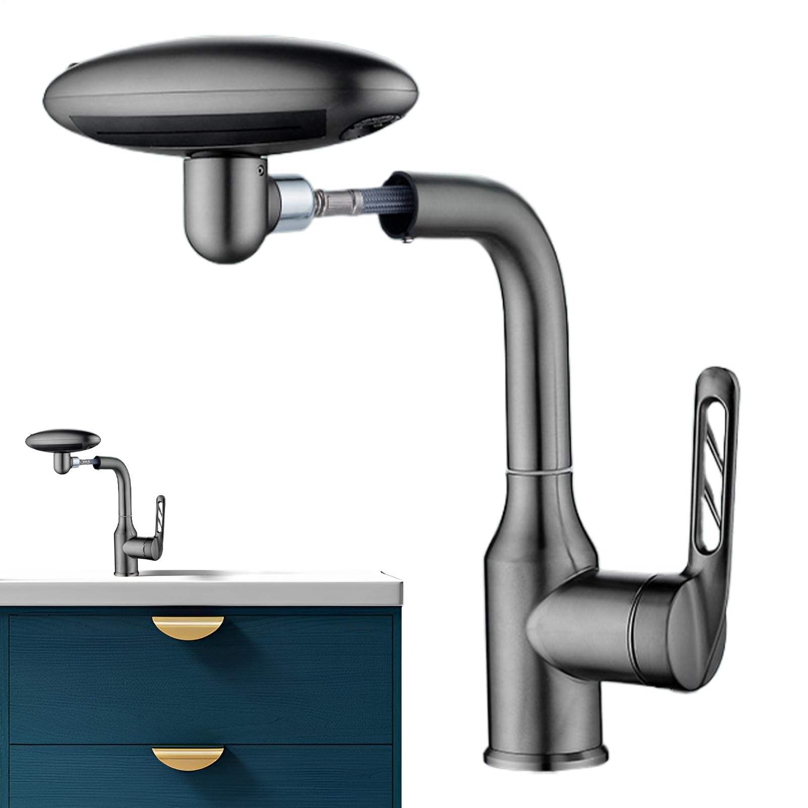 Rubinetto | Miscelatore a Mano Singola per Lavello | Design a Pipetta Rotante a 360 Gradi a Prova di Perdite Con 4 Funzioni Per Lavandino, Caravan, Toilette e Doccia