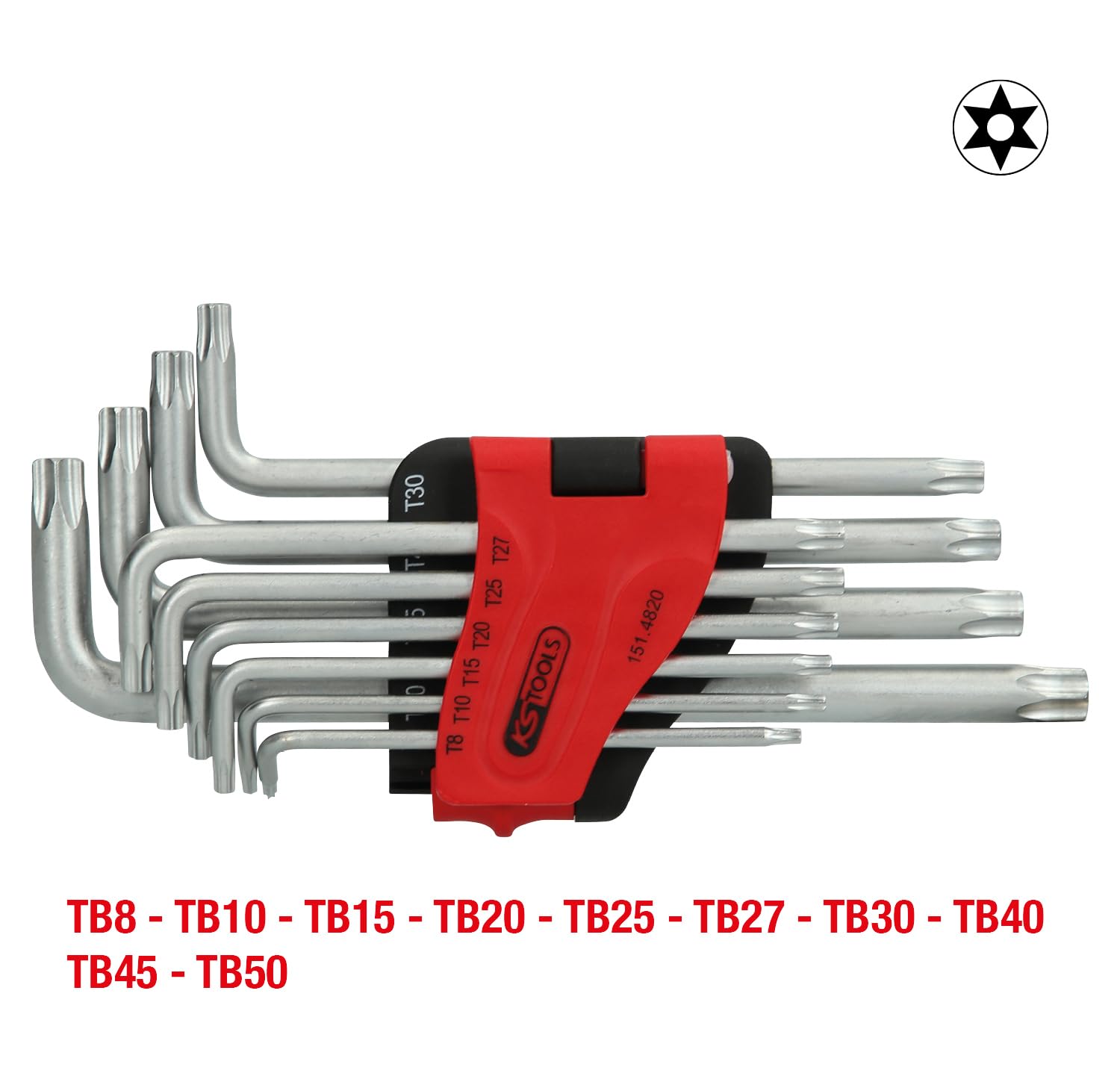 KS Tools - 151.4820 - Jeu de 10 clé mâles Torx - Percé longues - TB8 à TB50 - Acier trempé