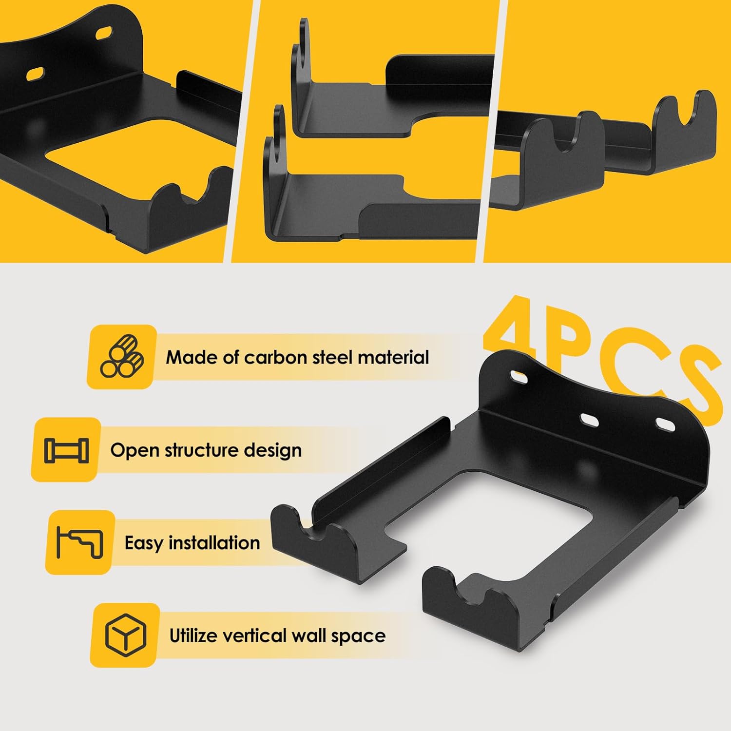 4 Pack Weed Eater Hanger Wall Mounted Bulk Weedeater Garage Trimmer Rack Heavy Duty Garden Tool Hanger Steel Weed Whackers Holder Organizer Hooks for Grass Garden Tools (Black)