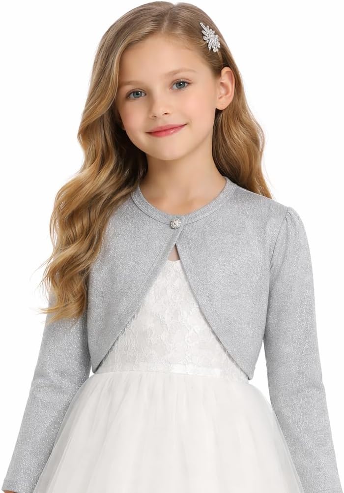 Girls Cardigan Sparkle Childrens Kids Bolero Shrug Sweater Long Sleeve