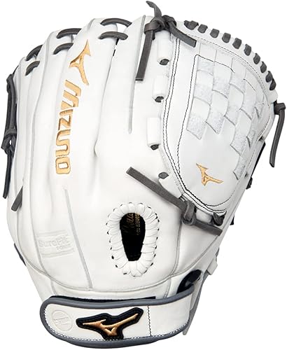 Mizuno GMVP1200PF4W MVP Prime Fastpitch - Guante de sóftbol de 12 pulgadas, tela de tartán, lanzamiento a mano derecha, blancogris