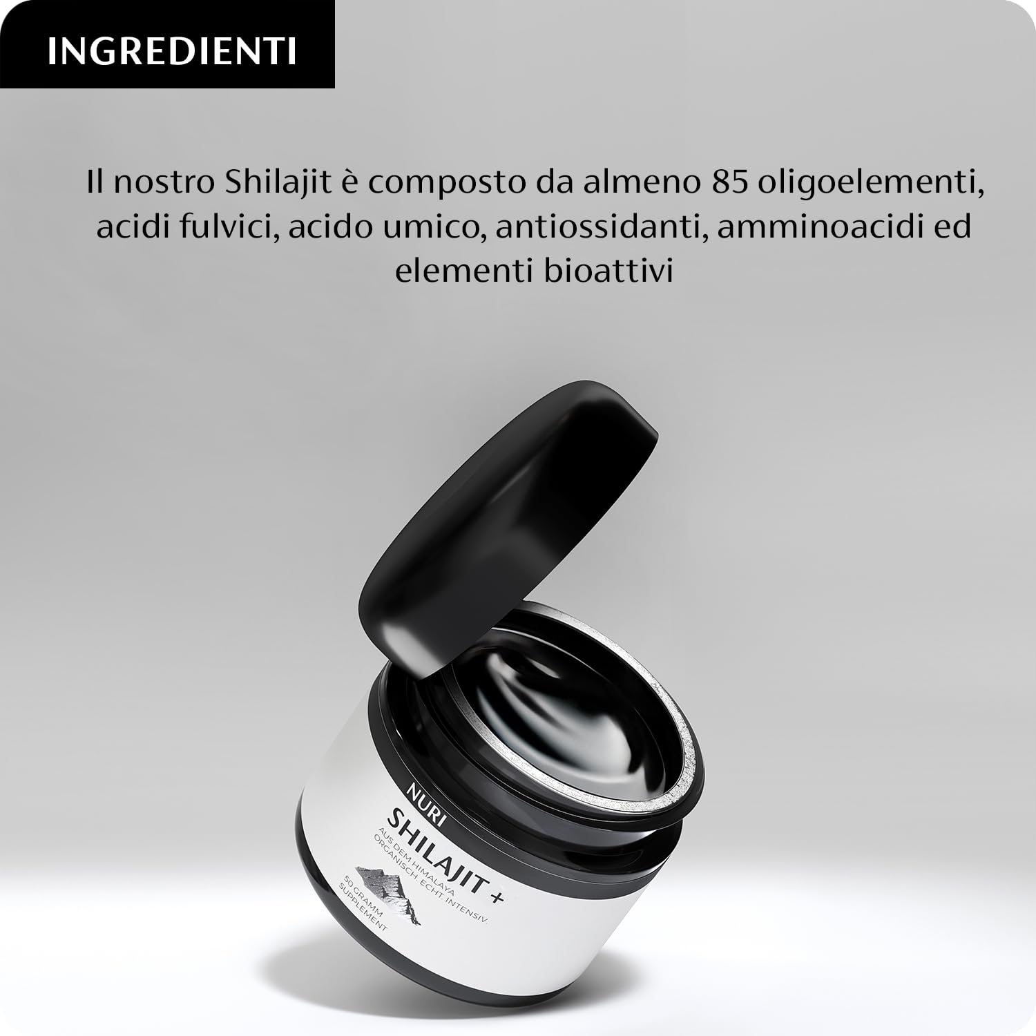 NUOVO su Amazon.it | NURI - Puro Resina di Shilajit dell'Himalaya Biologico Integratore Alimentare | 50 Grammi | Autentico e Naturale | Contiene Acido Fulvico e Oligoelementi