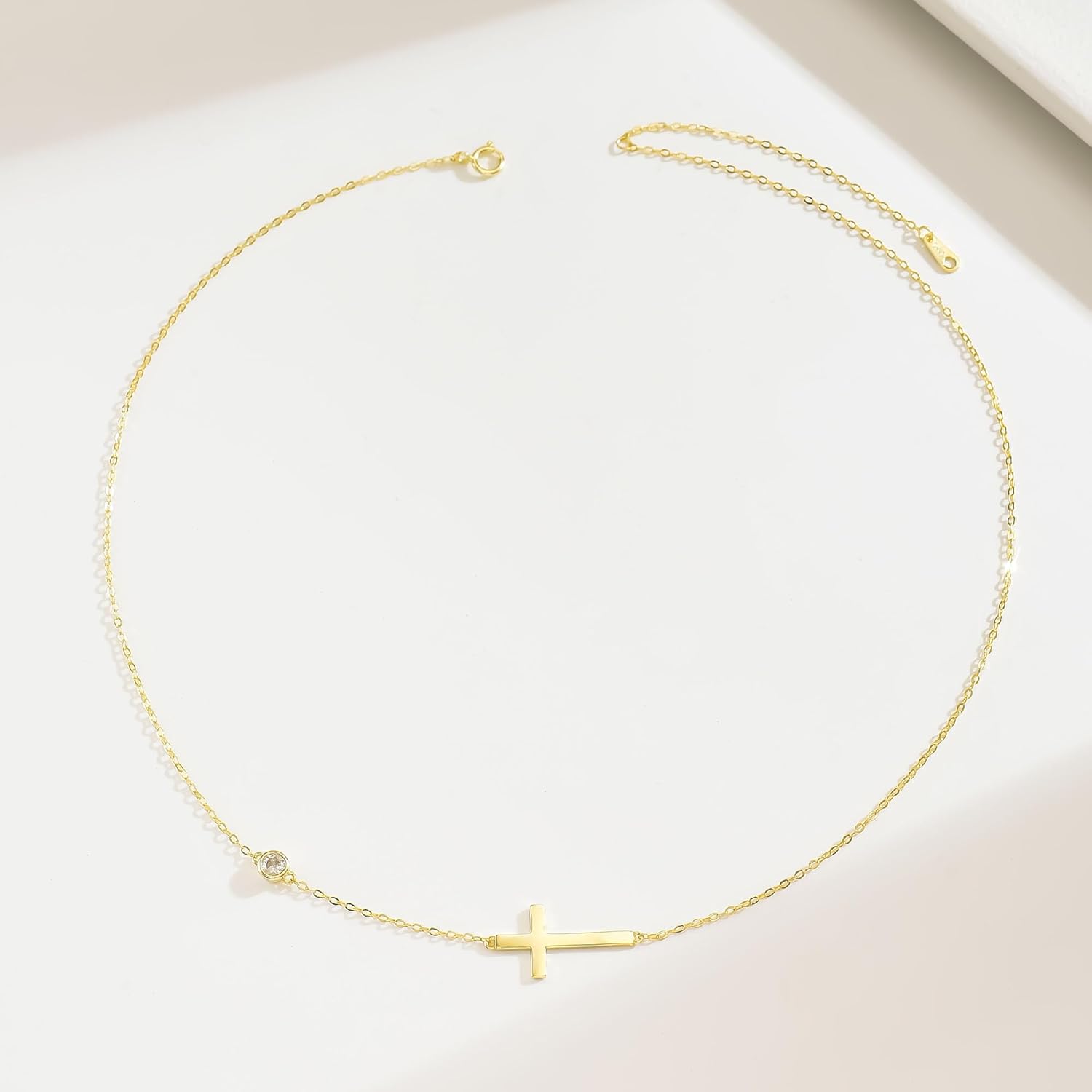 925 Sterling Silver Cross Necklace for Women Dainty CZ Horizontal Cross Pendant Necklaces Birthstone Charm Chain for Mom Sideway Crucifix Cross Faith Choker Necklace Valentine's Day Jewelry Gifts - Image 7