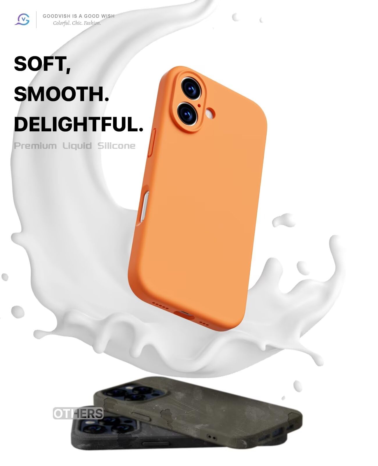 GOODVISH 3 in 1 Silicone Cover per iPhone 16 6.1", Custodia con 2 Pellicola Vetro Temperato [Protezione Fotocamera] 360° Protezione Anticaduta Case per Cellulare Antiurto Resistente, Arancia