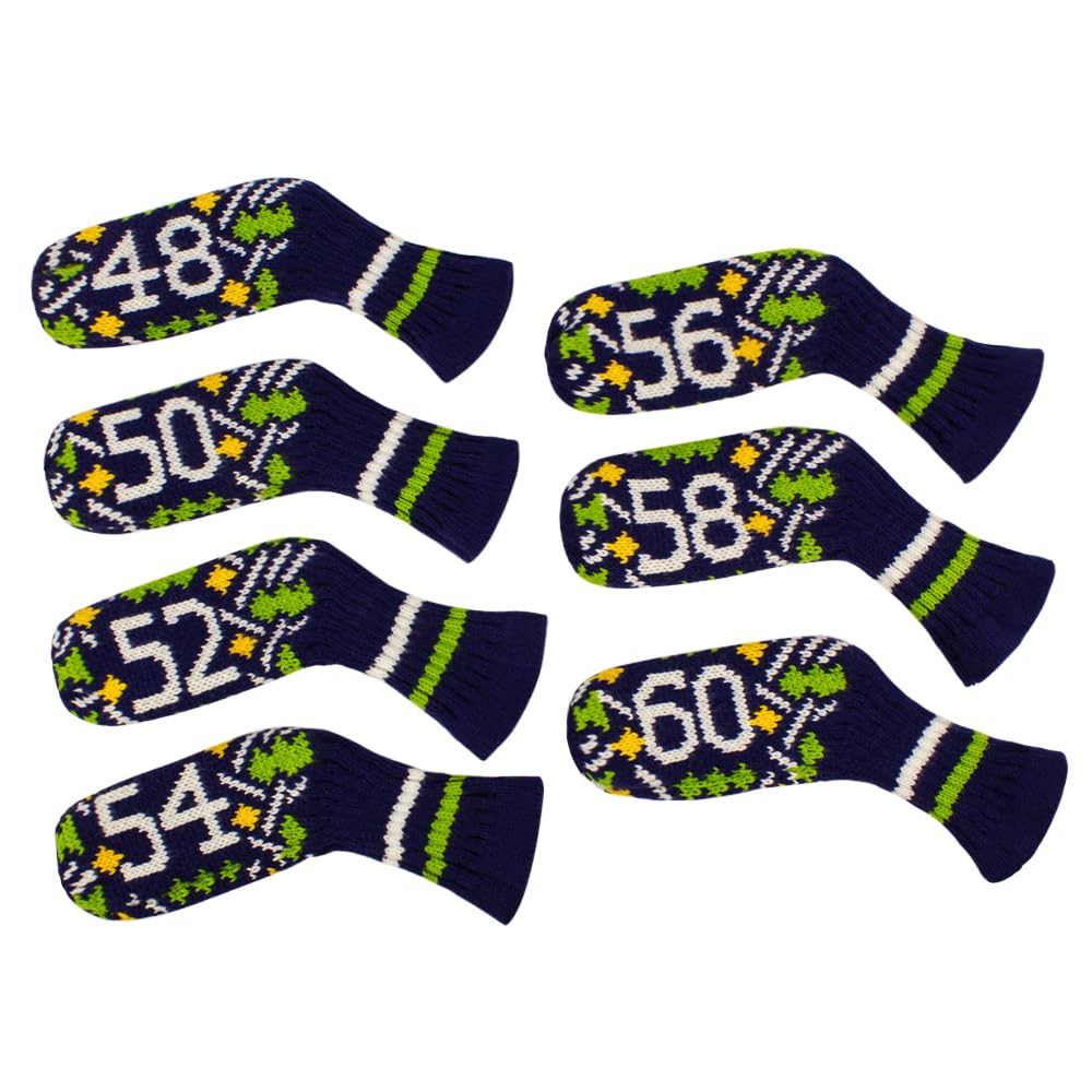 Scott Edward 7 Pcs Knitted Wedge Golf Iron Headcovers Cuteness Basically Socks Shape Washable Golf Club Protector for Most Brands 48,50,52,54,56,58,60 Degree (Winter Jasmine Pattern) โ image 1