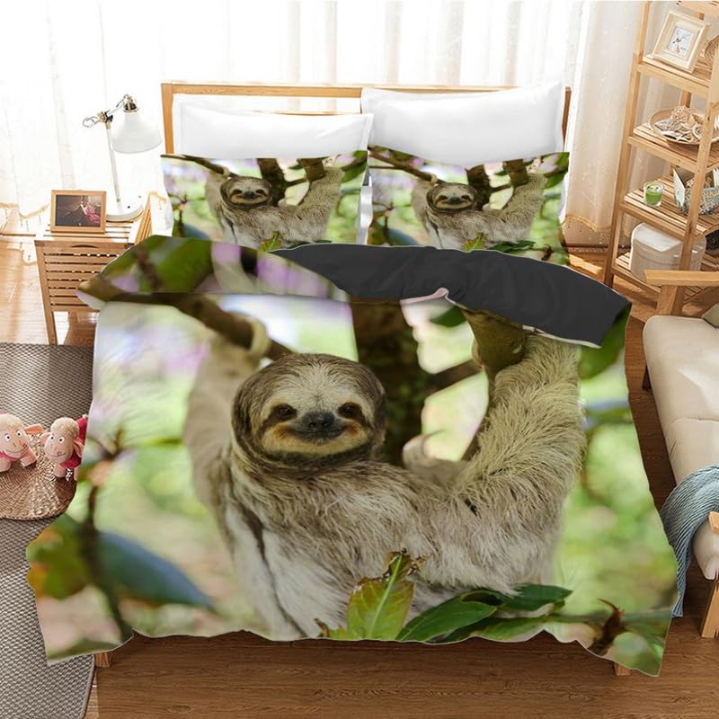 Housse de couette 140x200 paresseux vert avec 2 taies d'oreiller