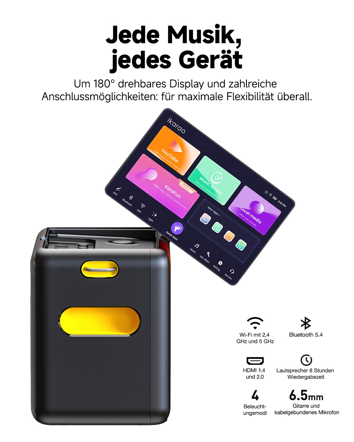 Macchina per karaoke per adulti con display testi, schermo 13,3 pollici, karaoke tutto in uno 2 microfoni wireless (nascosto autocarica), altoparlante