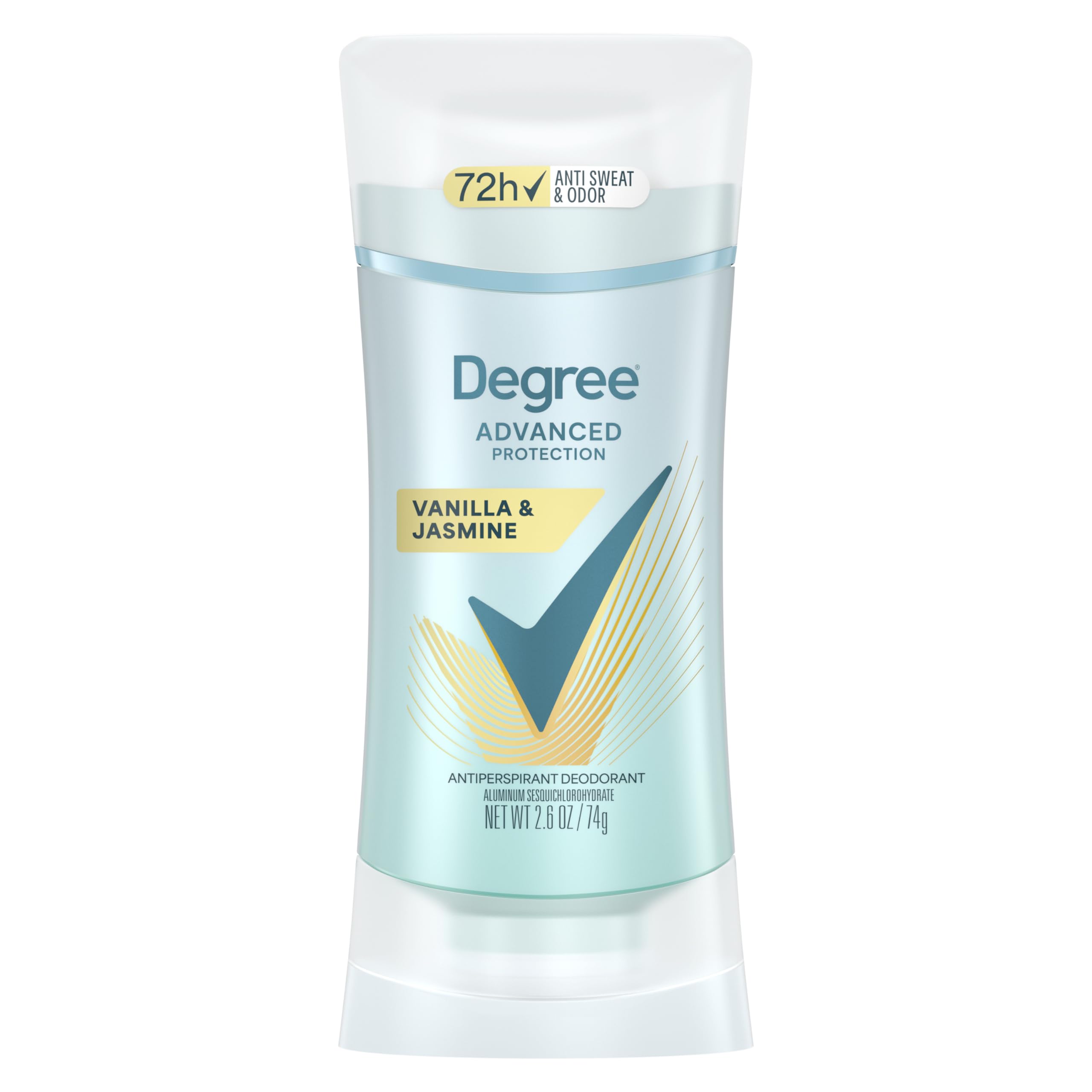 Degree Advanced Protection Antiperspirant Deodorant Vanilla & Jasmine for 72-Hour Sweat & Odor Control for Women, with Body Heat Activated Technology, 2.6 oz