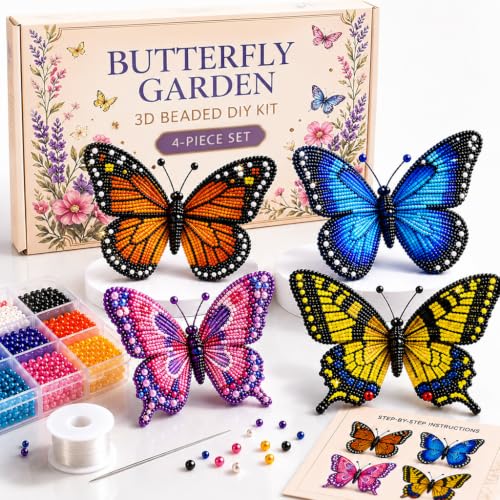 Image of PATPAT 3D Seed Beads Kit for Butterfly Animals Making with Bead, Charms and Instructions Tools Kit, Small Beads for Kids Activity for Embroidery, Art & Craft Projects, Home Decoration